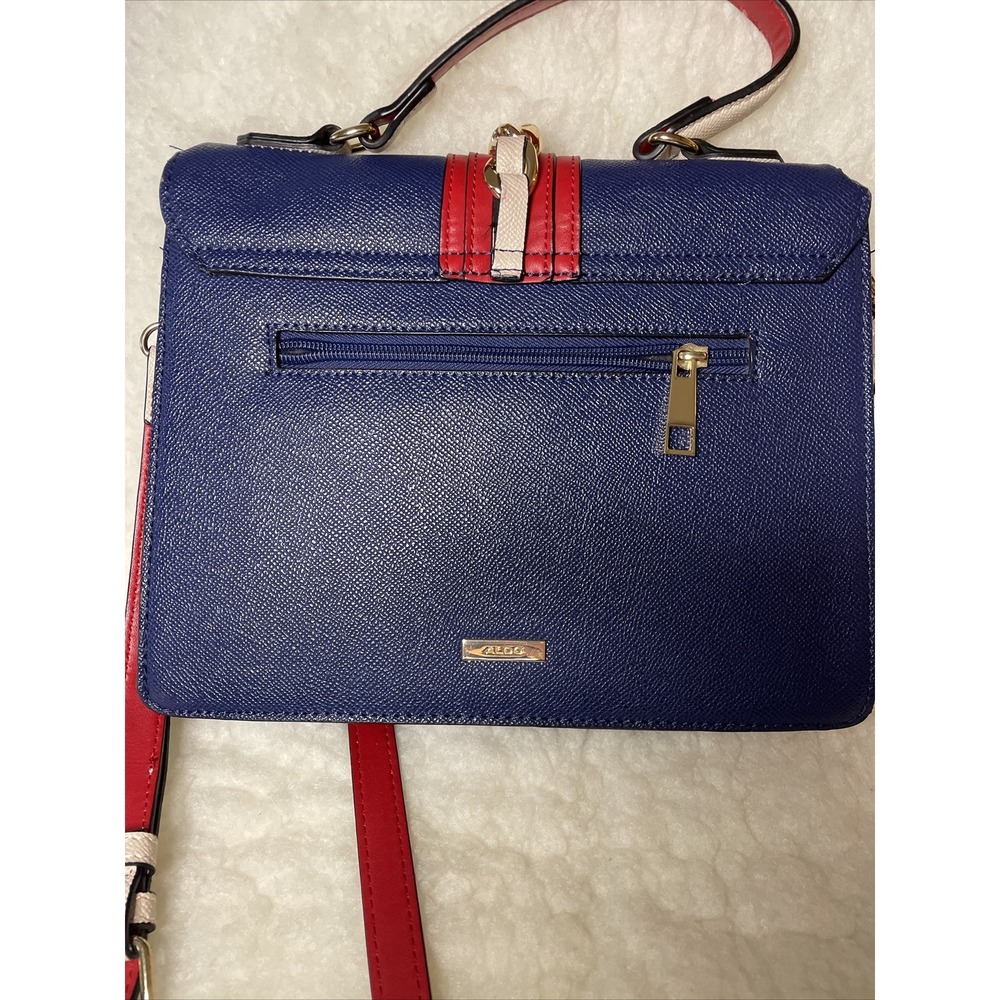 ALDO Crossbody Purse Bag Blue Cream Red Gold Accents Zipper Pocket Buckle July 4 - Picture 8 of 16